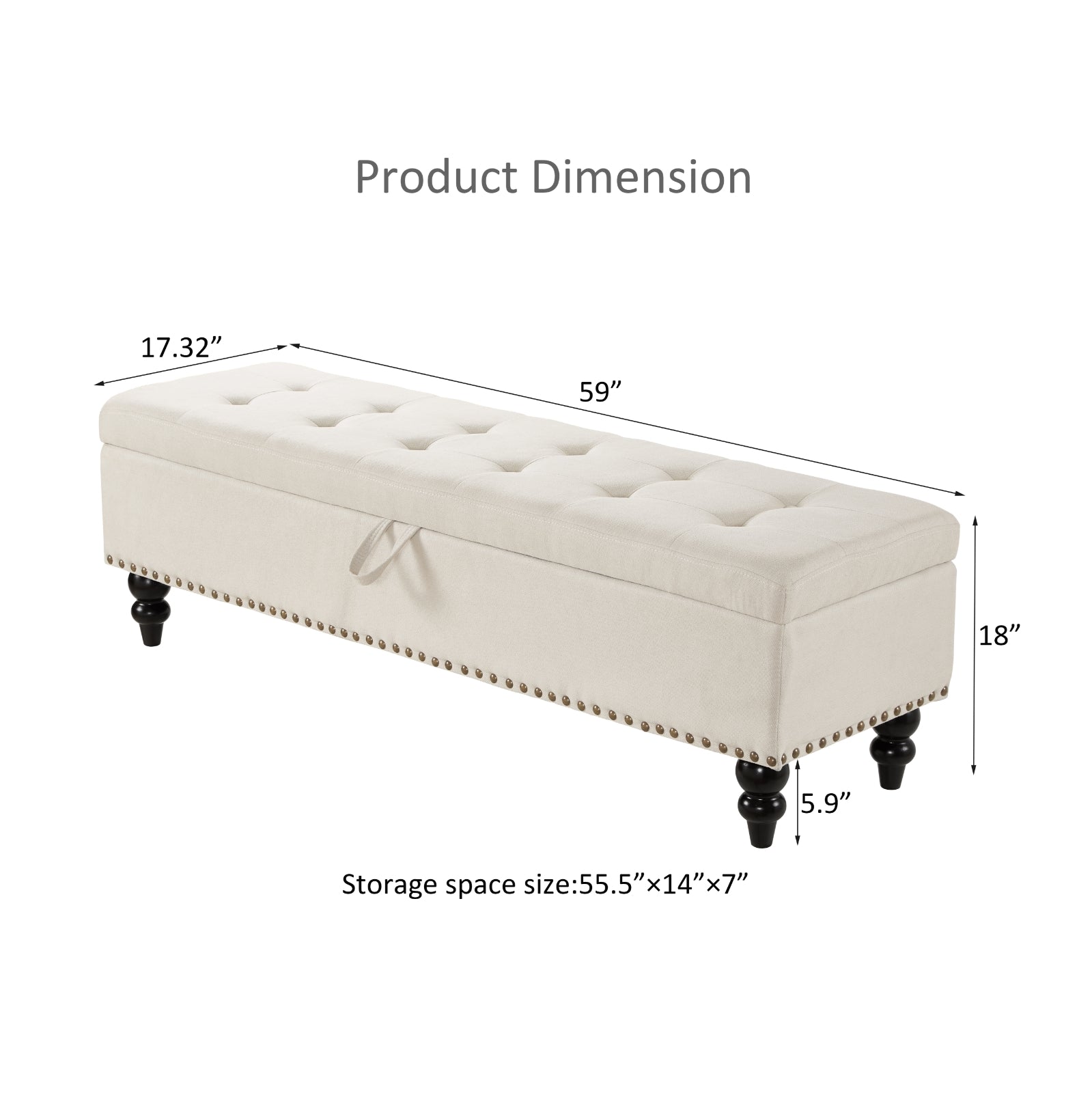 59 Bed Bench Ottoman With Storage Beige Fabric