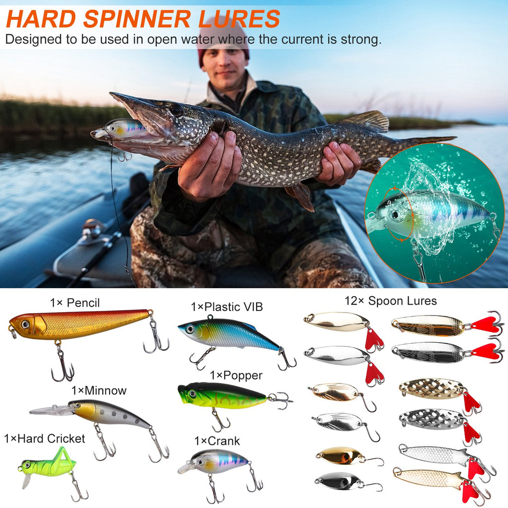 375Pcs Fishing Baits And Tackle Box Saltwater Freshwater Fishing Lures Kit Lifelike Popper Crankbaits Crickets Frogs Spoon Lures Maggots