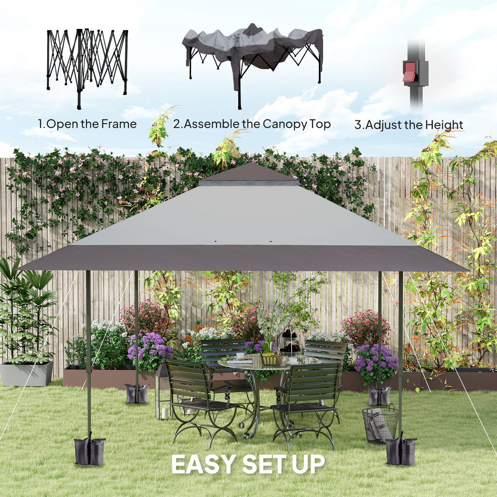 13' x 13' Pop Up Canopy Tent, UPF50+ Tents for Parties, Height Adjustable, with Wheeled Carry Bag and 4 Sand Bags, Gray