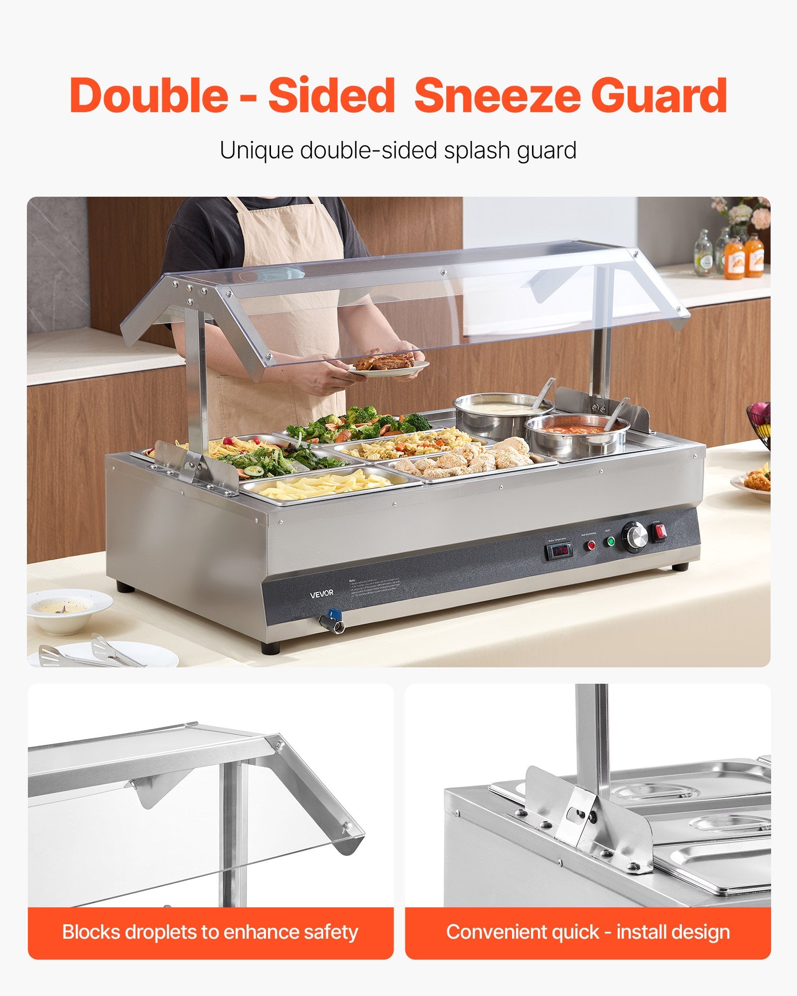 Commercial Soup Warmer Soup Station With Cover 2-Pot & 6-Pan Soup Kettle