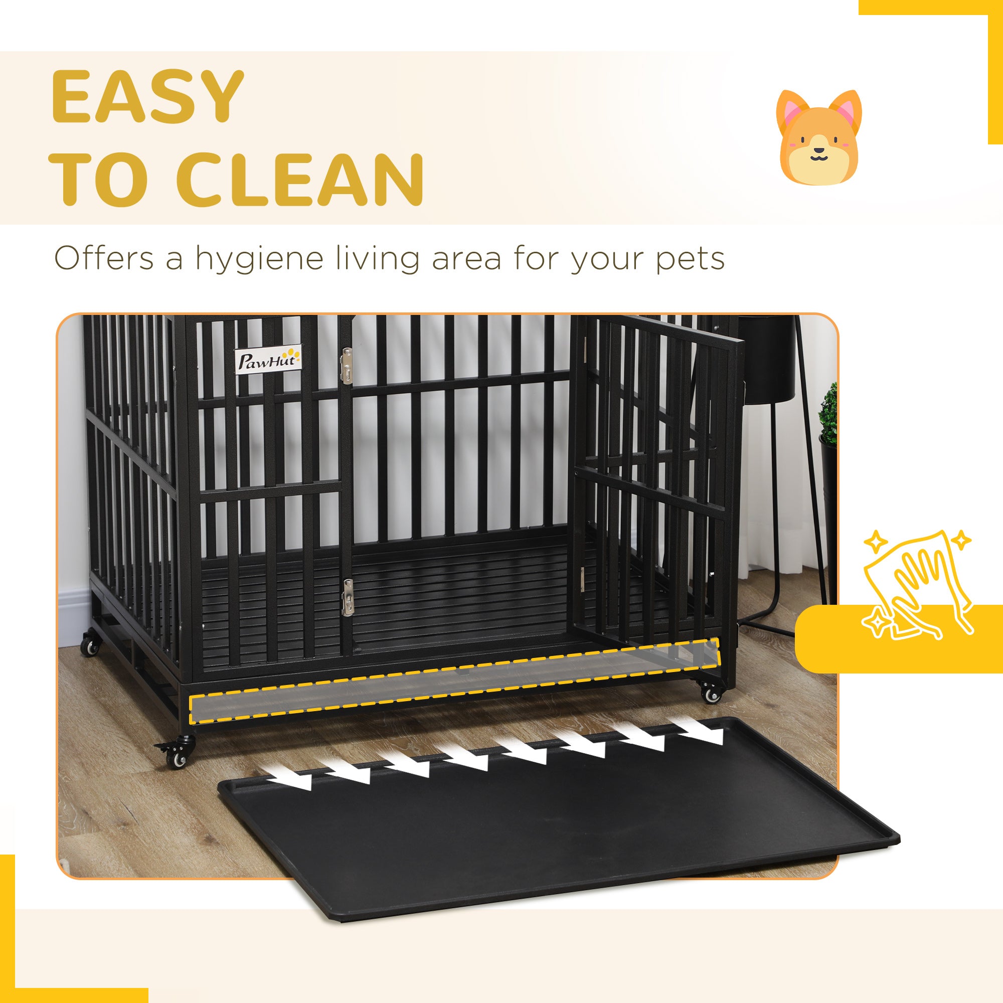 44'' Strong Pet Dog Crate Mobility Cage w/ Playpen & Removeable Tray