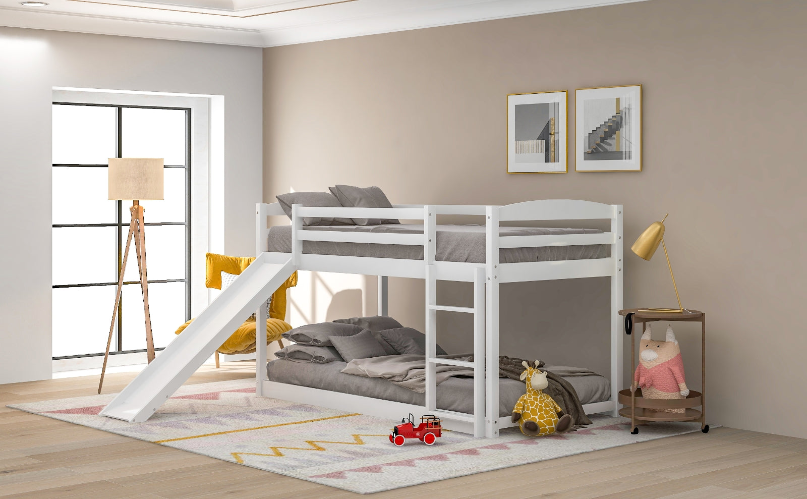 Twin Bunk Bed With Convertible Slide & Ladder, White