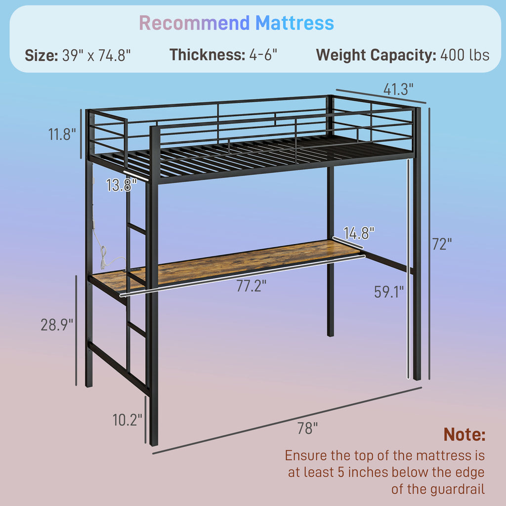 Twin Size Loft Bed with Desk