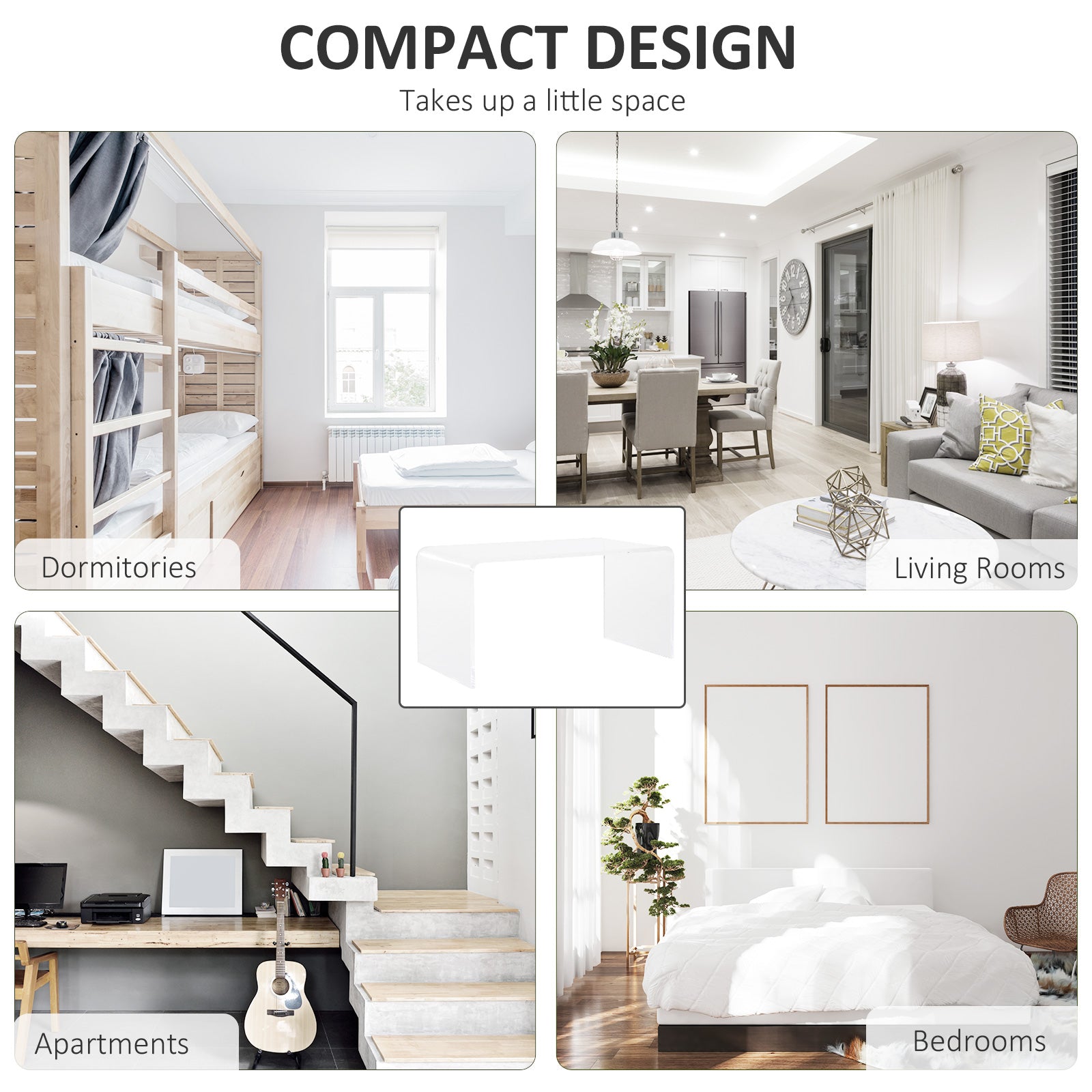 0.6" Thick Acrylic Coffee Table, 32" Long Rectangle Waterfall Coffee Table, Clear