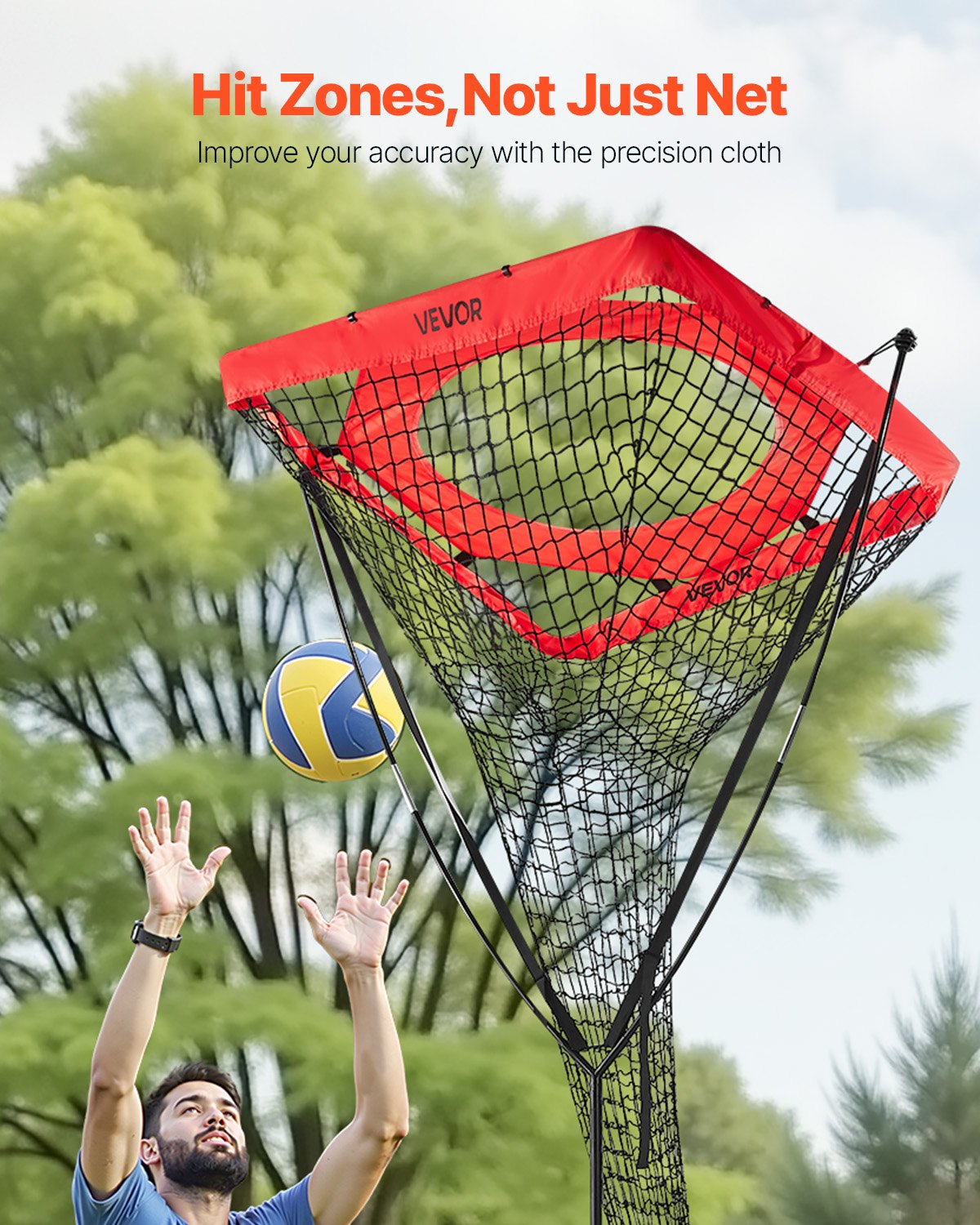 Volleyball Setter Training Equipment, Angle And Height Adjustable Volleyball Trainer, Portable Practice Net With Steel Base, Carrying Bag, Indoor Outdoor Target Net For Serving Spiking Setting