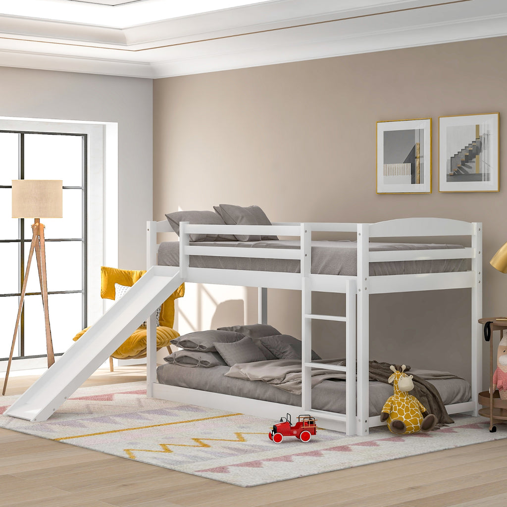 Twin Bunk Bed With Convertible Slide & Ladder, White
