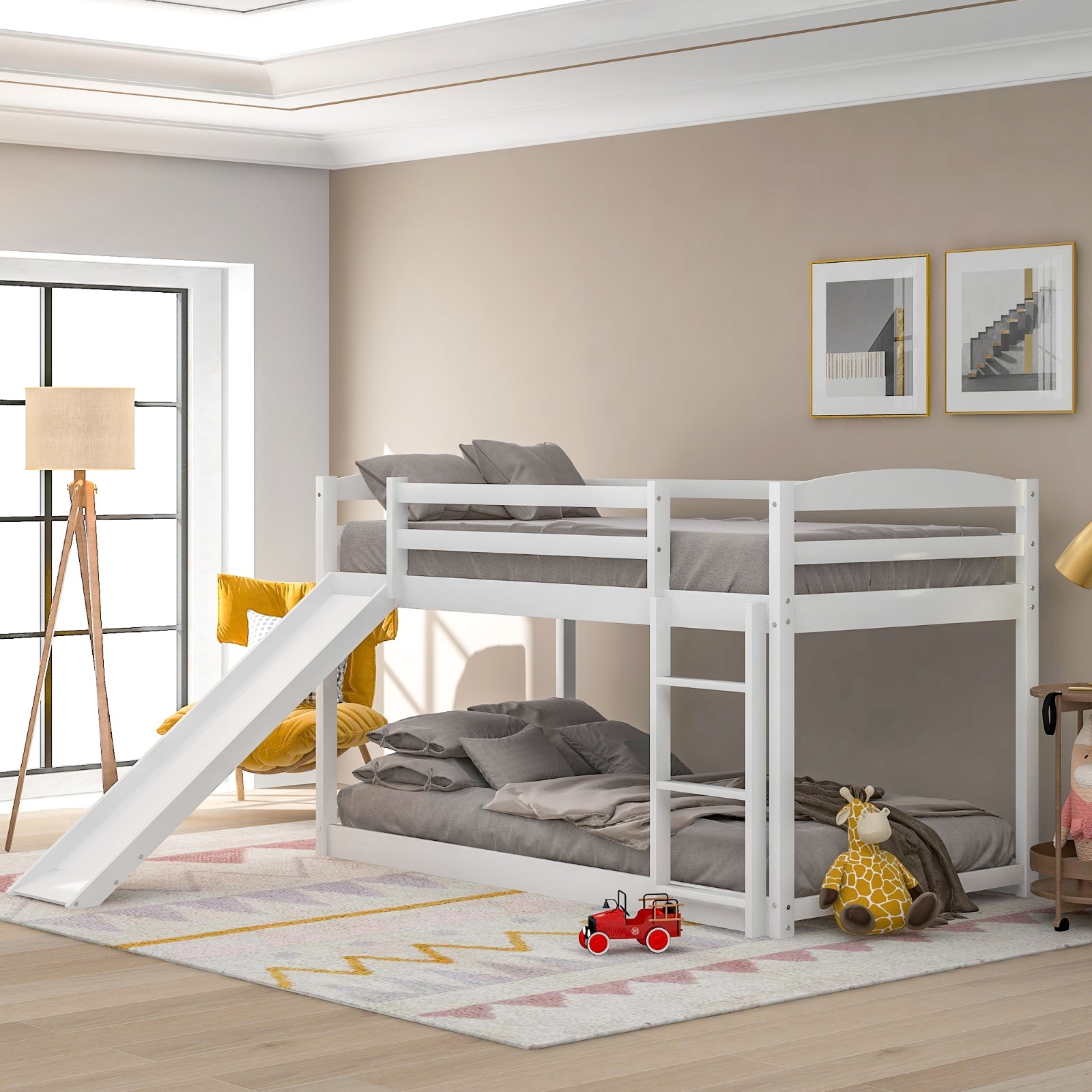 Twin Bunk Bed With Convertible Slide & Ladder, White