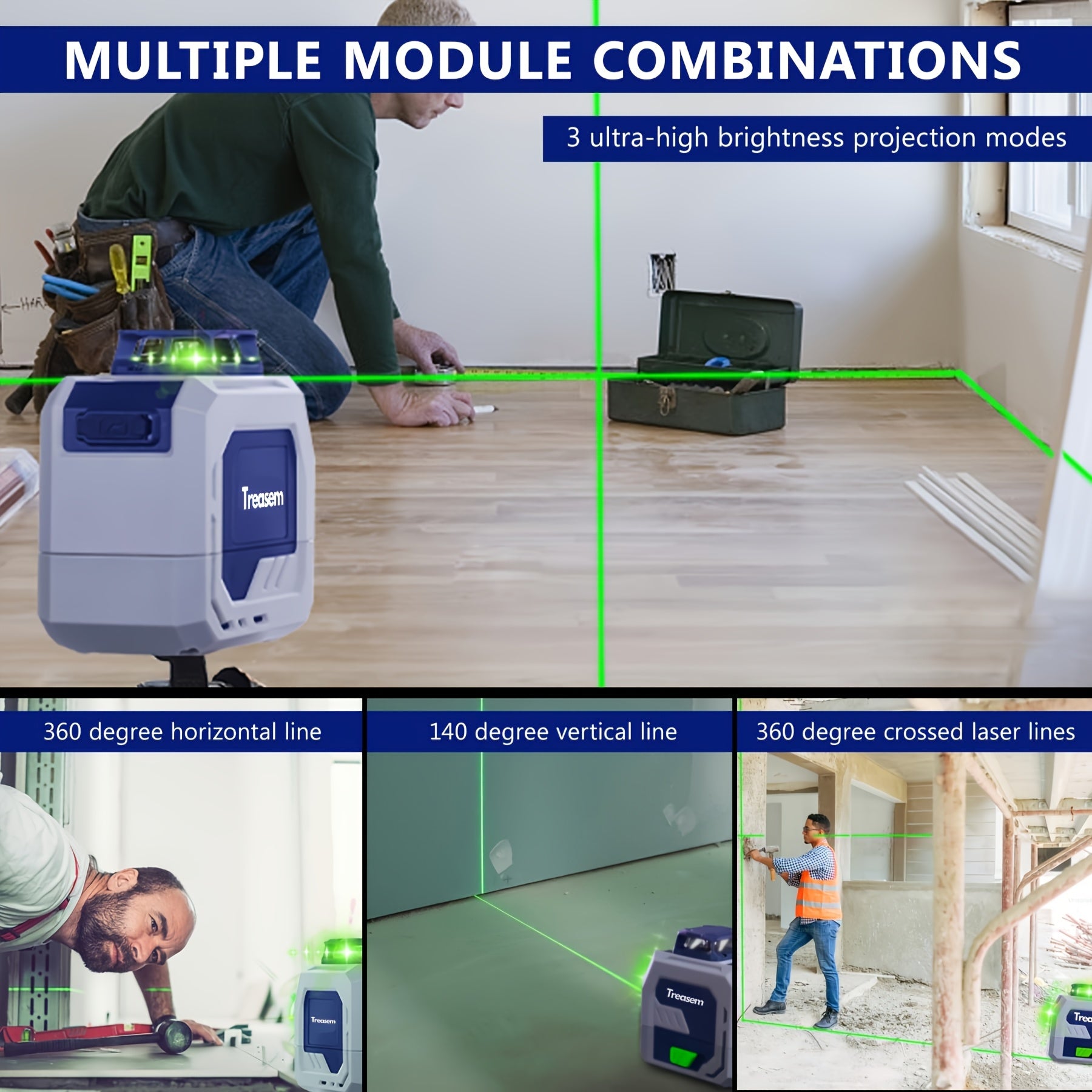 Laser Level, Self-leveling Laser, Rechargeable Measurement Tool With Type-C Charging Port For Building Construction, Hanging Pictures, Calibration, Tiling