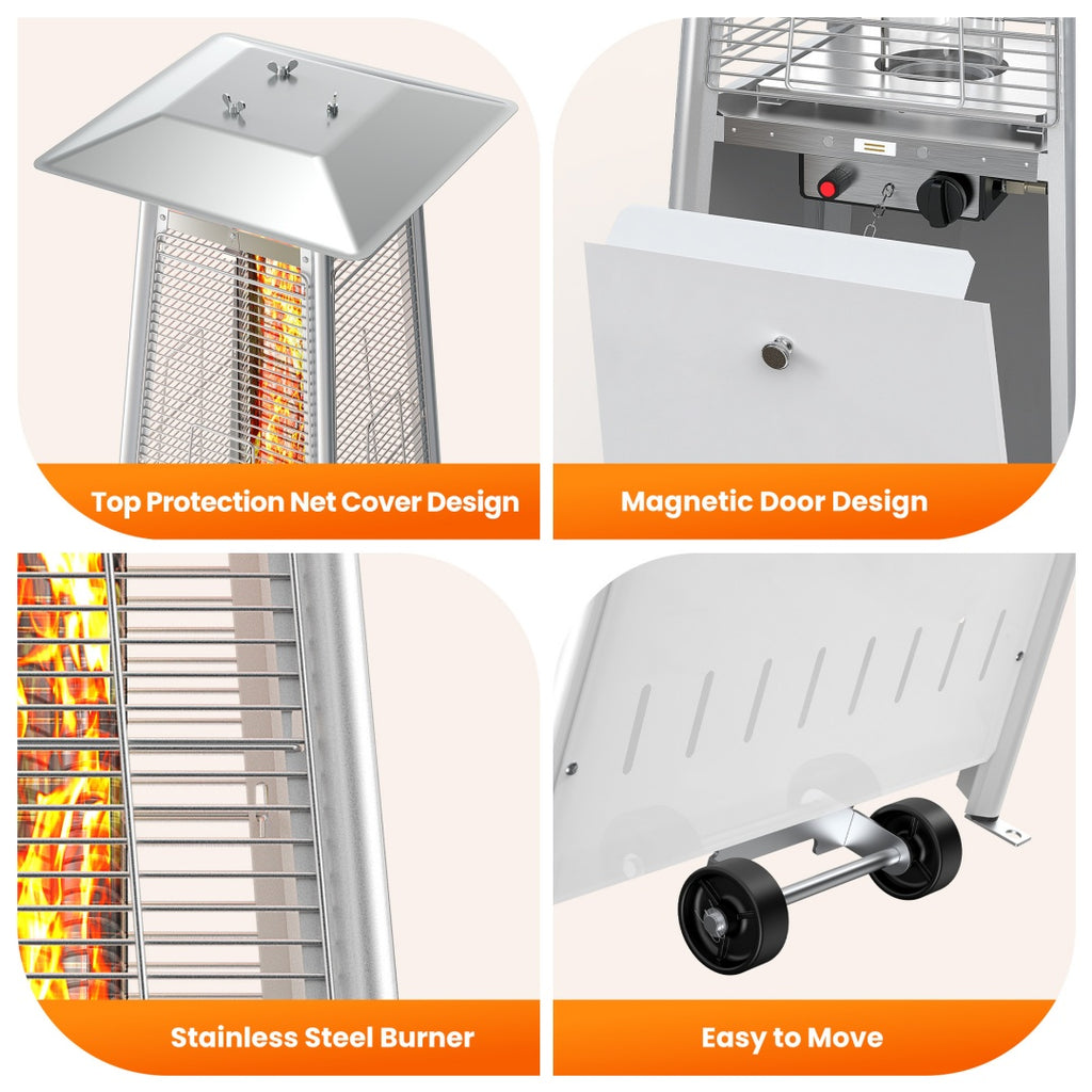 Pyramid Patio Heater, 48000 BTU Outdoor Heater With Wheels And Ignition, LED Propane Patio Heater