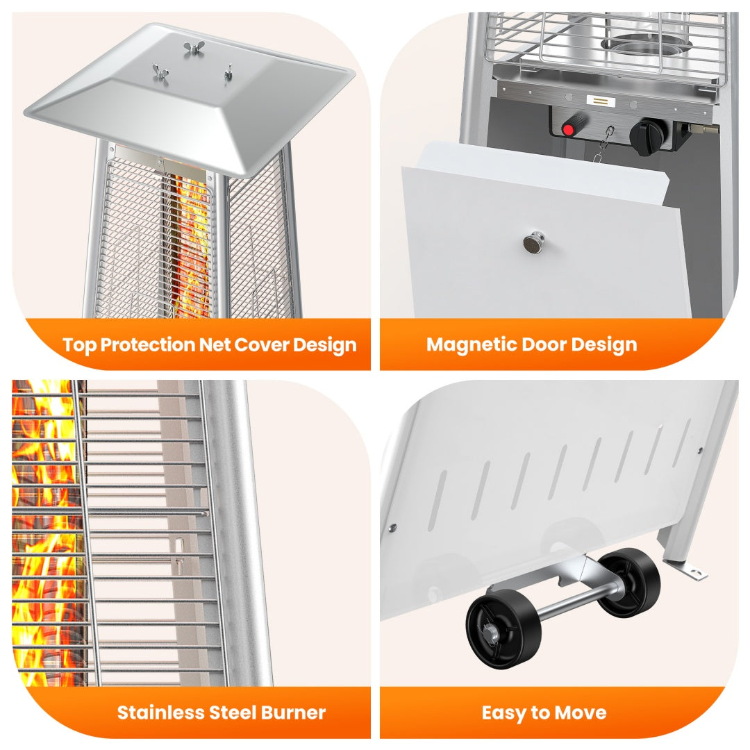 Pyramid Patio Heater, 48000 BTU Outdoor Heater With Wheels And Ignition, LED Propane Patio Heater