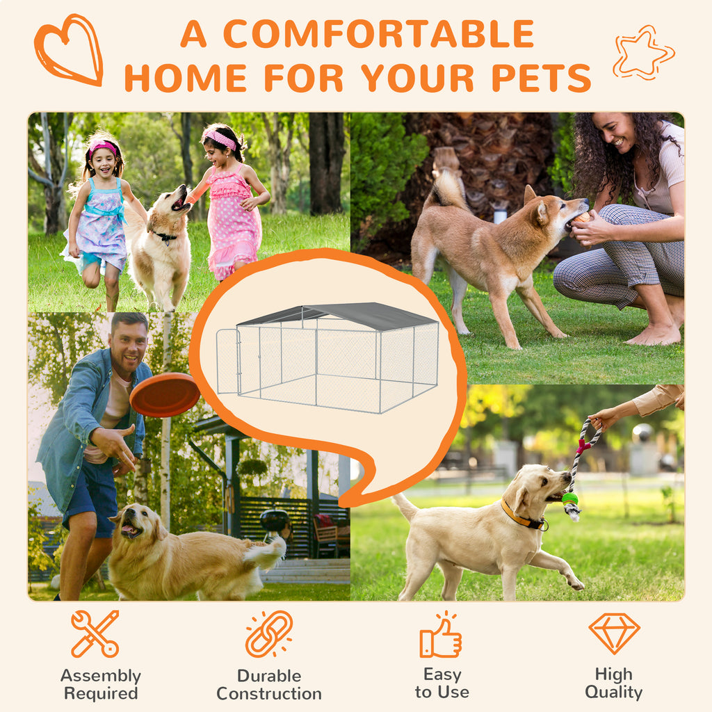 Dog Kennel Outdoor Dog Run w/ Canopy, 13' x 13' x 7.5'