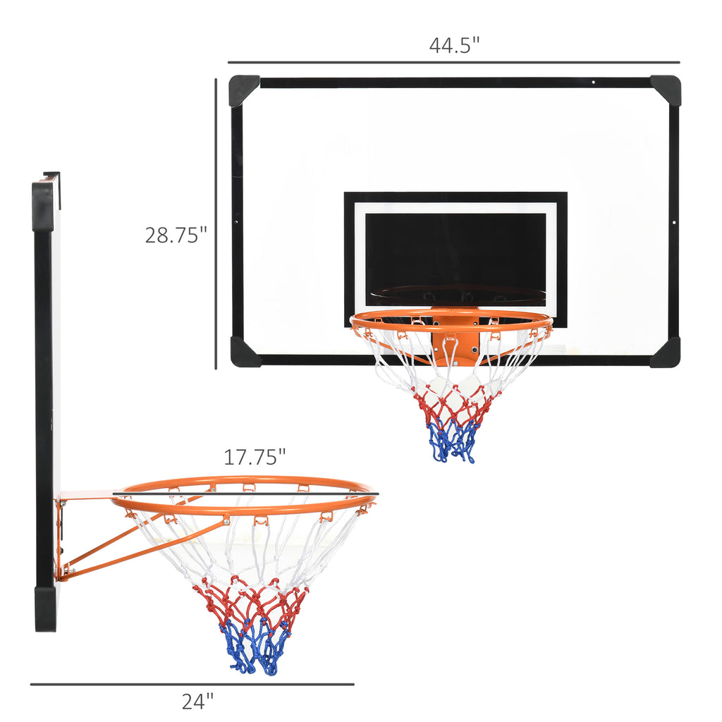 Wall Mounted Basketball Hoop with 45" x 29" Shatter Proof Backboard, Durable Rim and All-Weather Net for Indoor and Outdoor Use