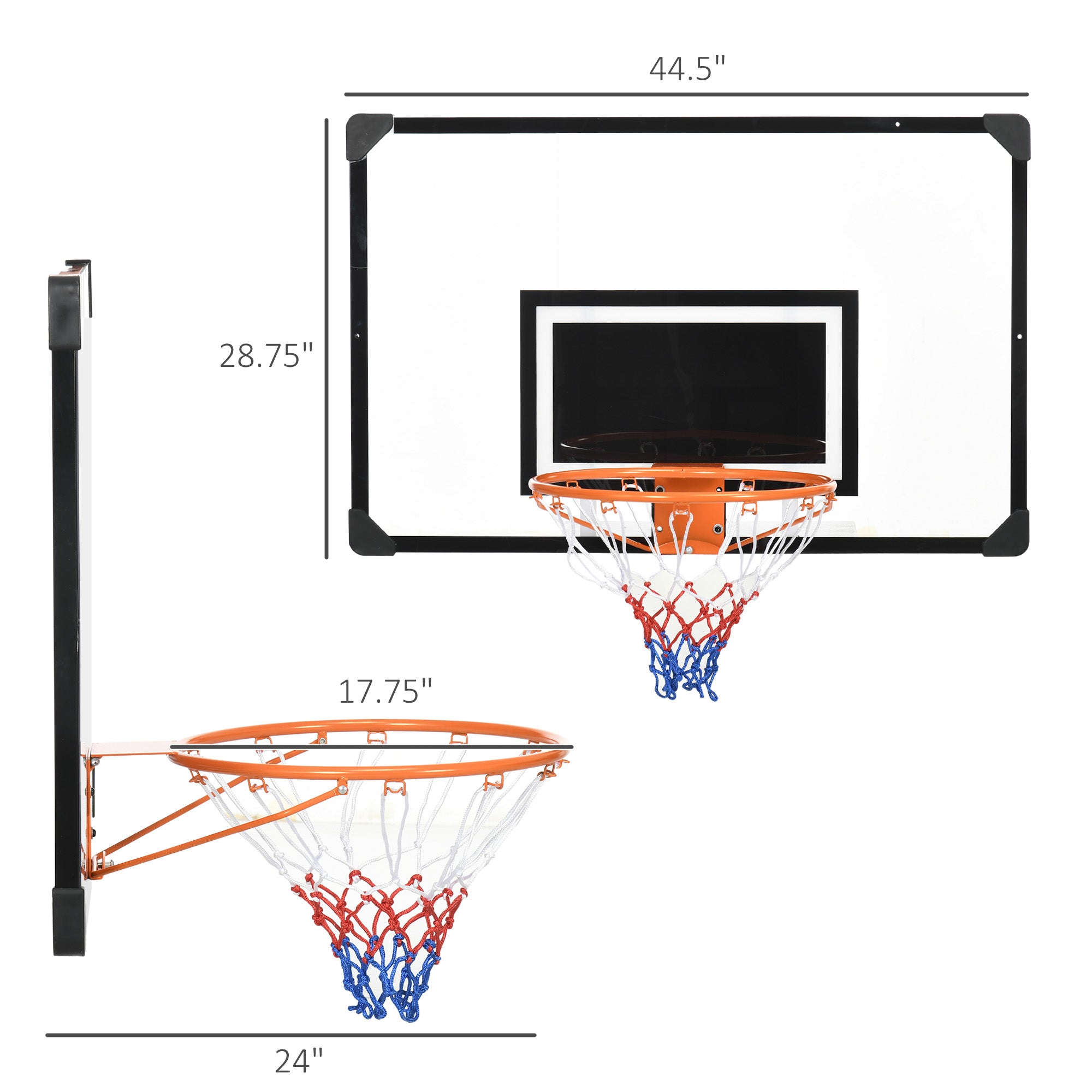 Wall Mounted Basketball Hoop with 45" x 29" Shatter Proof Backboard, Durable Rim and All-Weather Net for Indoor and Outdoor Use
