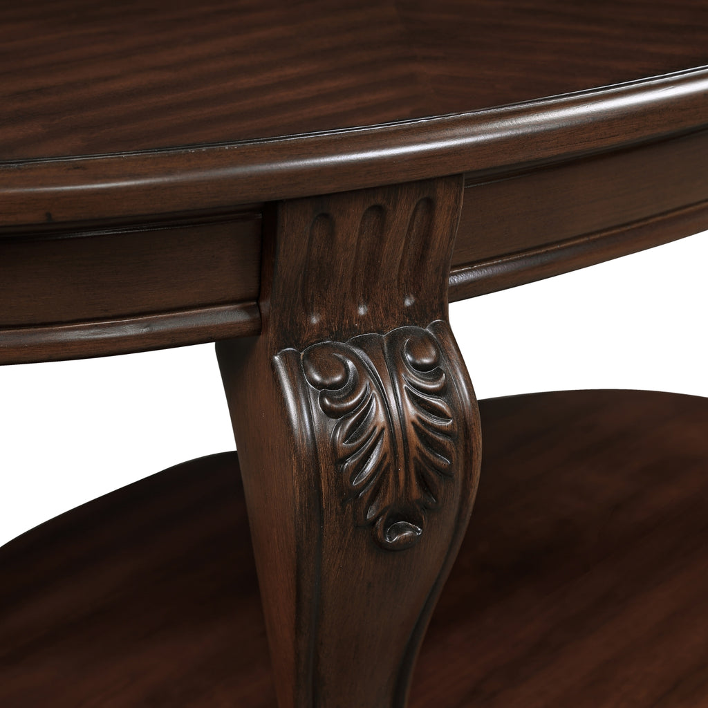 42'' Oval Wood Coffee Table For Living Room, 2-Tier Solid Wood Cocktail Table With Open Storage Shel