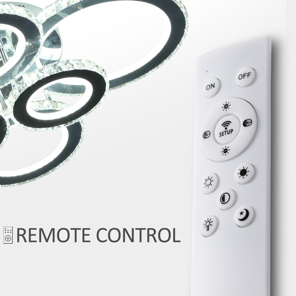 Elegant LED Chandelier with 6 Rings, Ceiling Light with Cool White Lighting for Living Room, Dining Room, or Bedroom, Silver