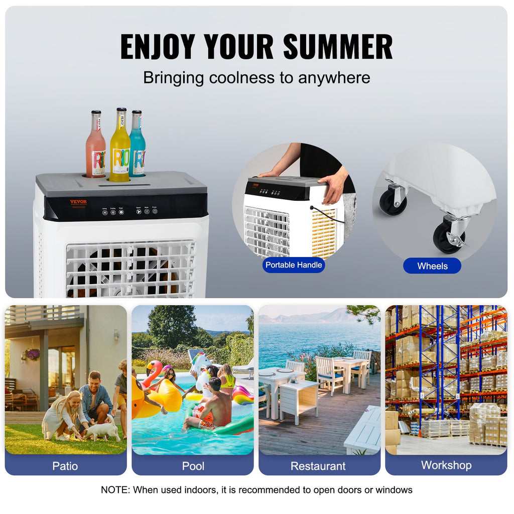 VEVOR Evaporative Air Cooler, 2100 CFM, Oscillating Swamp Cooler With Adjustable 3 Speeds And 12 H Timer, 7 Gal Portable Air Cooler For 750 Sq.ft, Indoor Outdoor Use