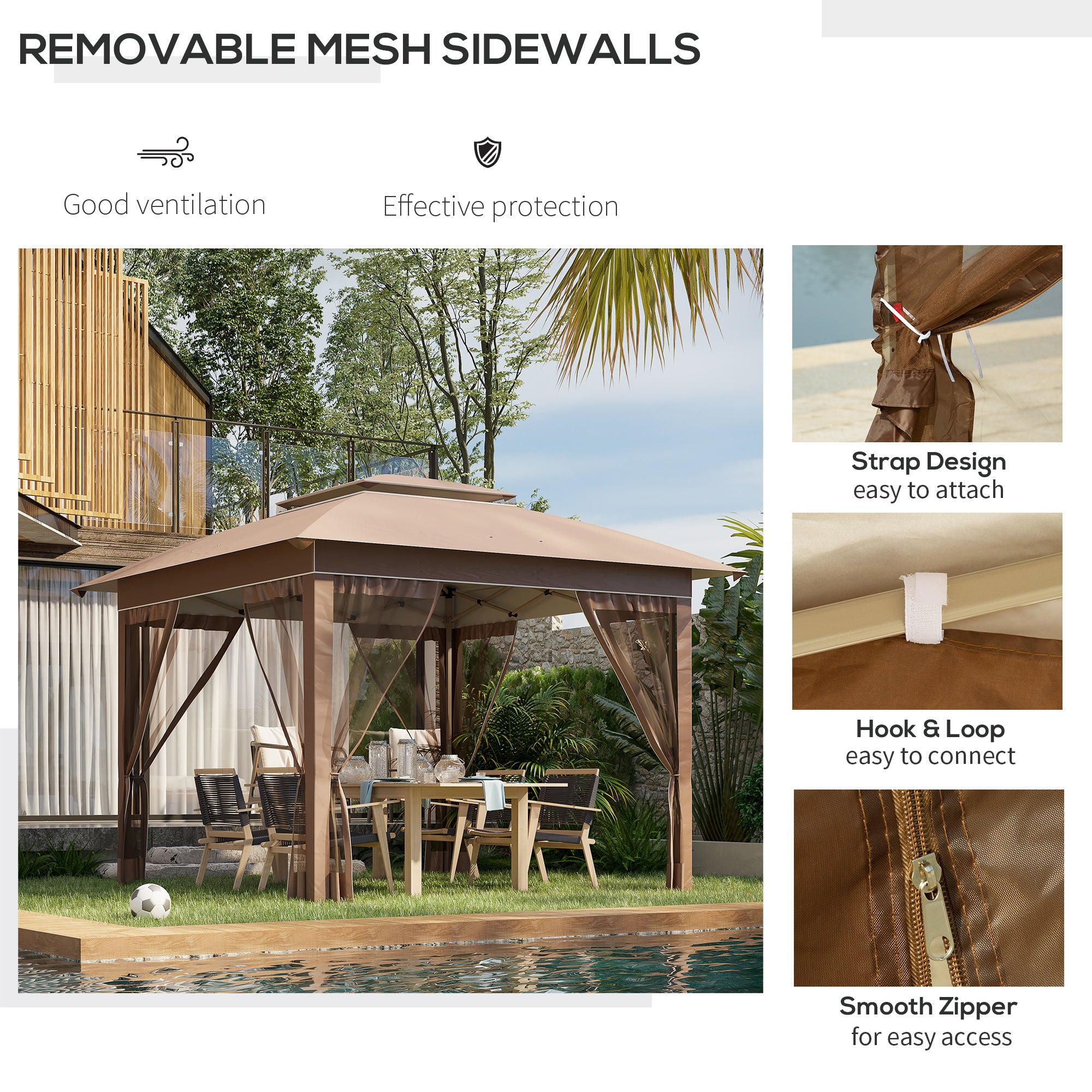 12' x 12' Pop Up Canopy Tent with Netting and Carry Bag, Instant Sun Shelter with 137 sq.ft Shade, Tents for Parties, Height Adjustable, for Outdoor, Garden, Patio, Khaki