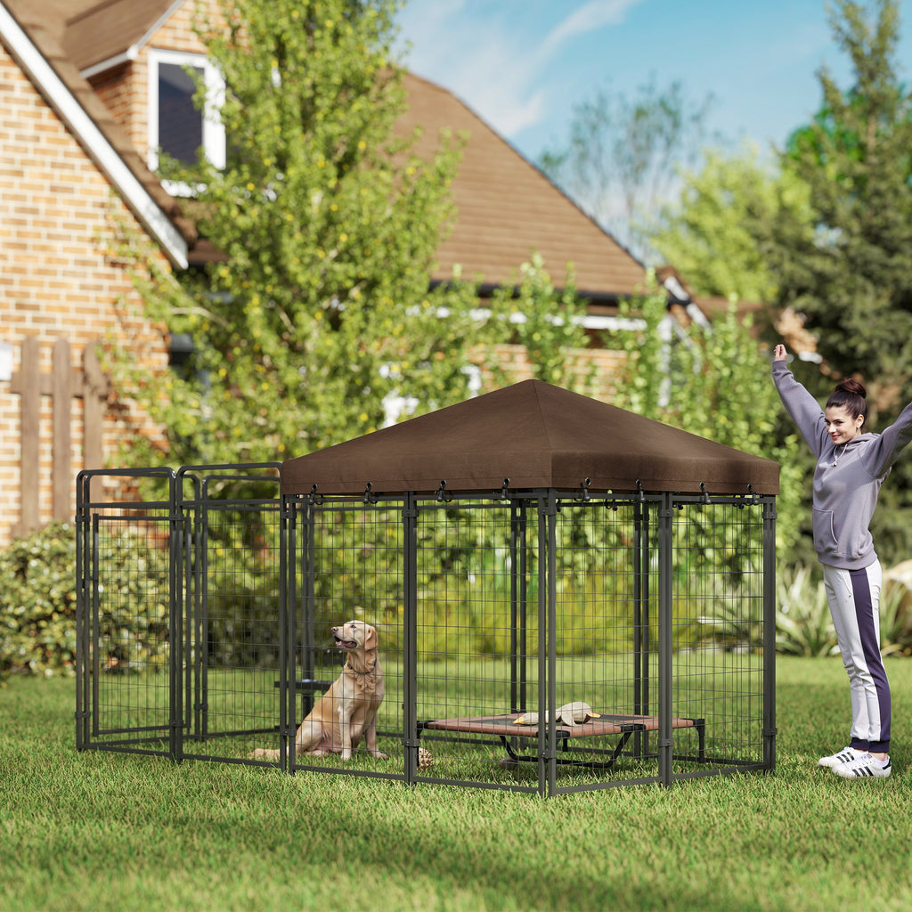 Dog Kennel Outdoor with Waterproof Canopy