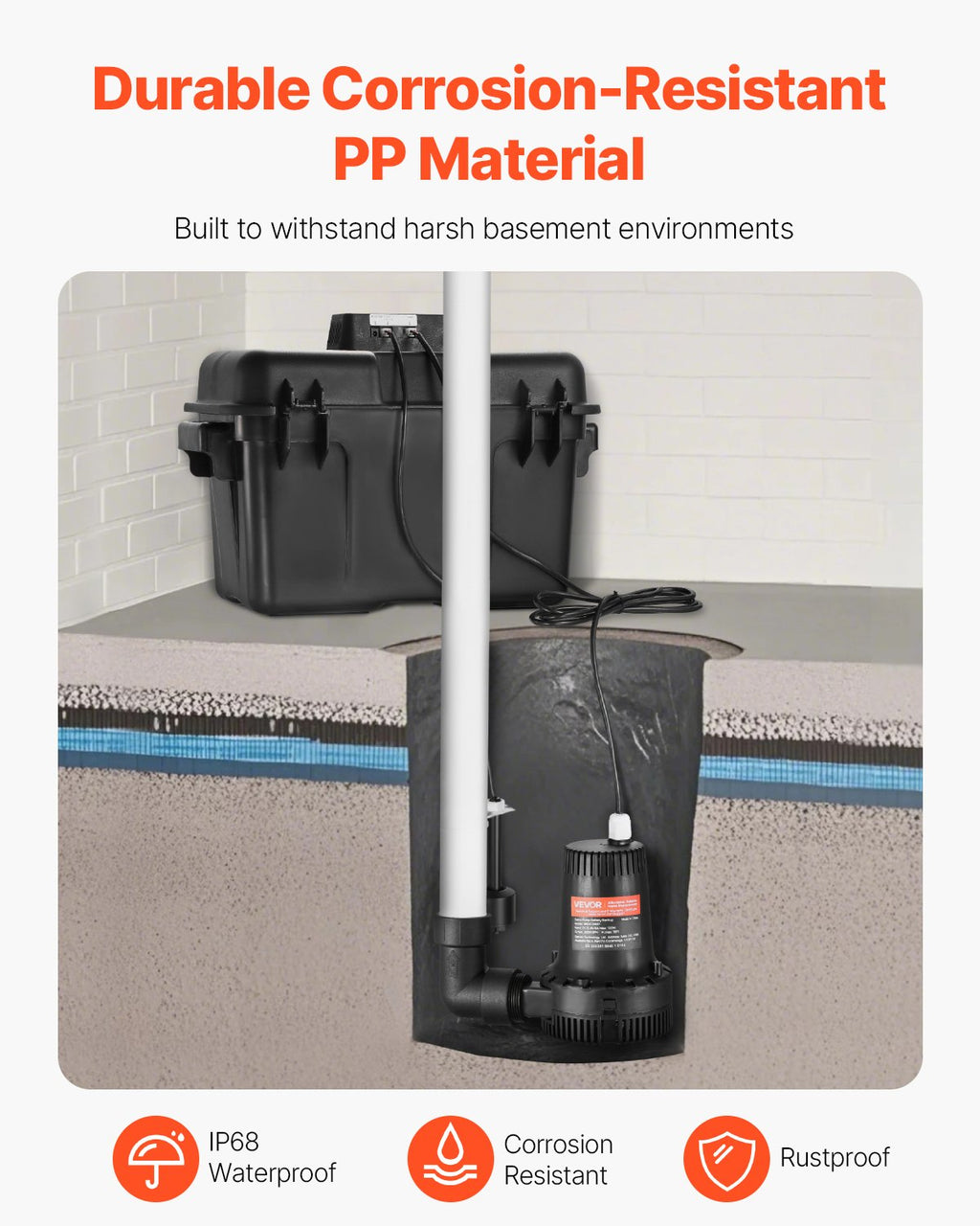 Basement Emergency Back-Up Sump Pump Backup Sump Pump System 2000GPH 0.17 HP