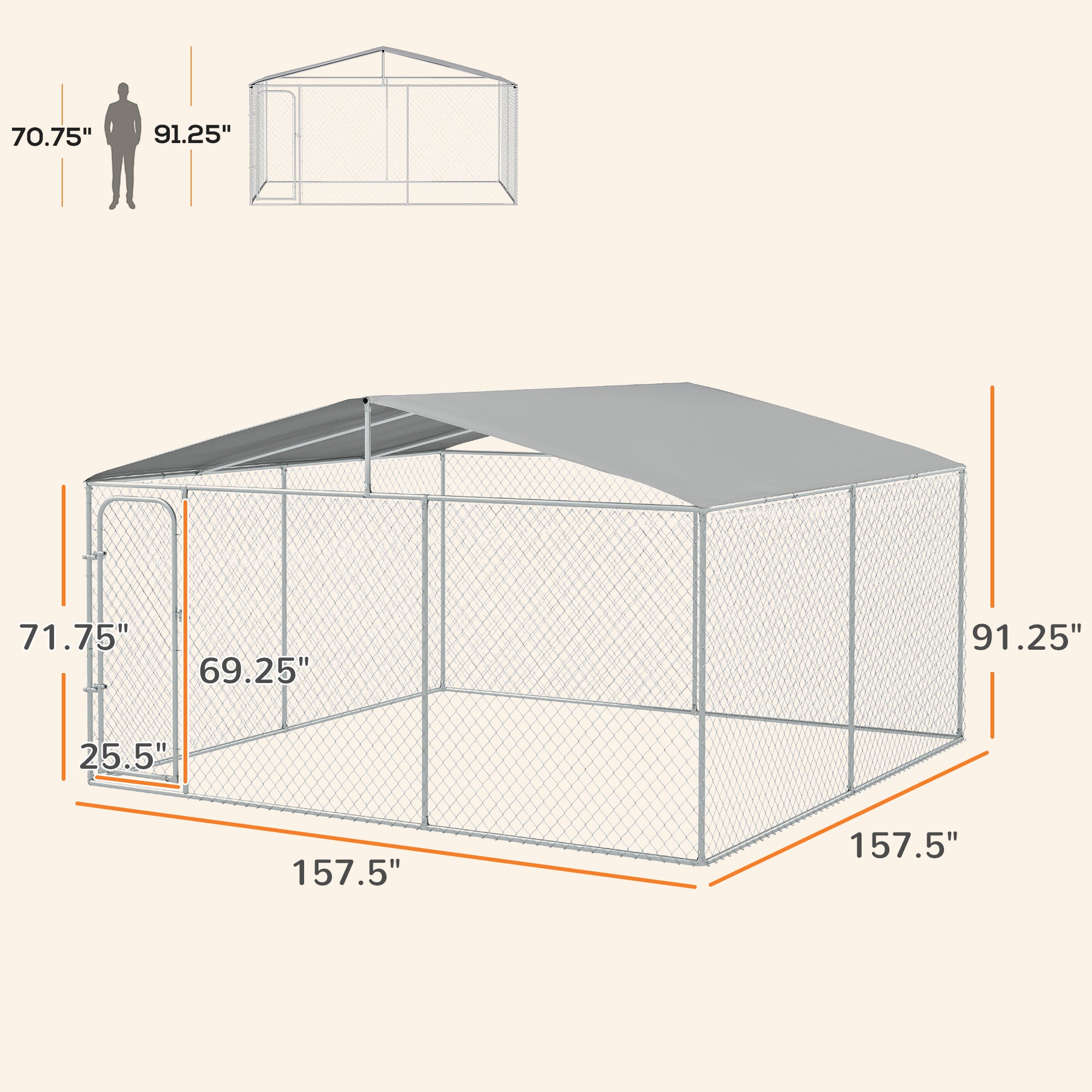 Dog Kennel Outdoor Dog Run w/ Canopy, 13' x 13' x 7.5'